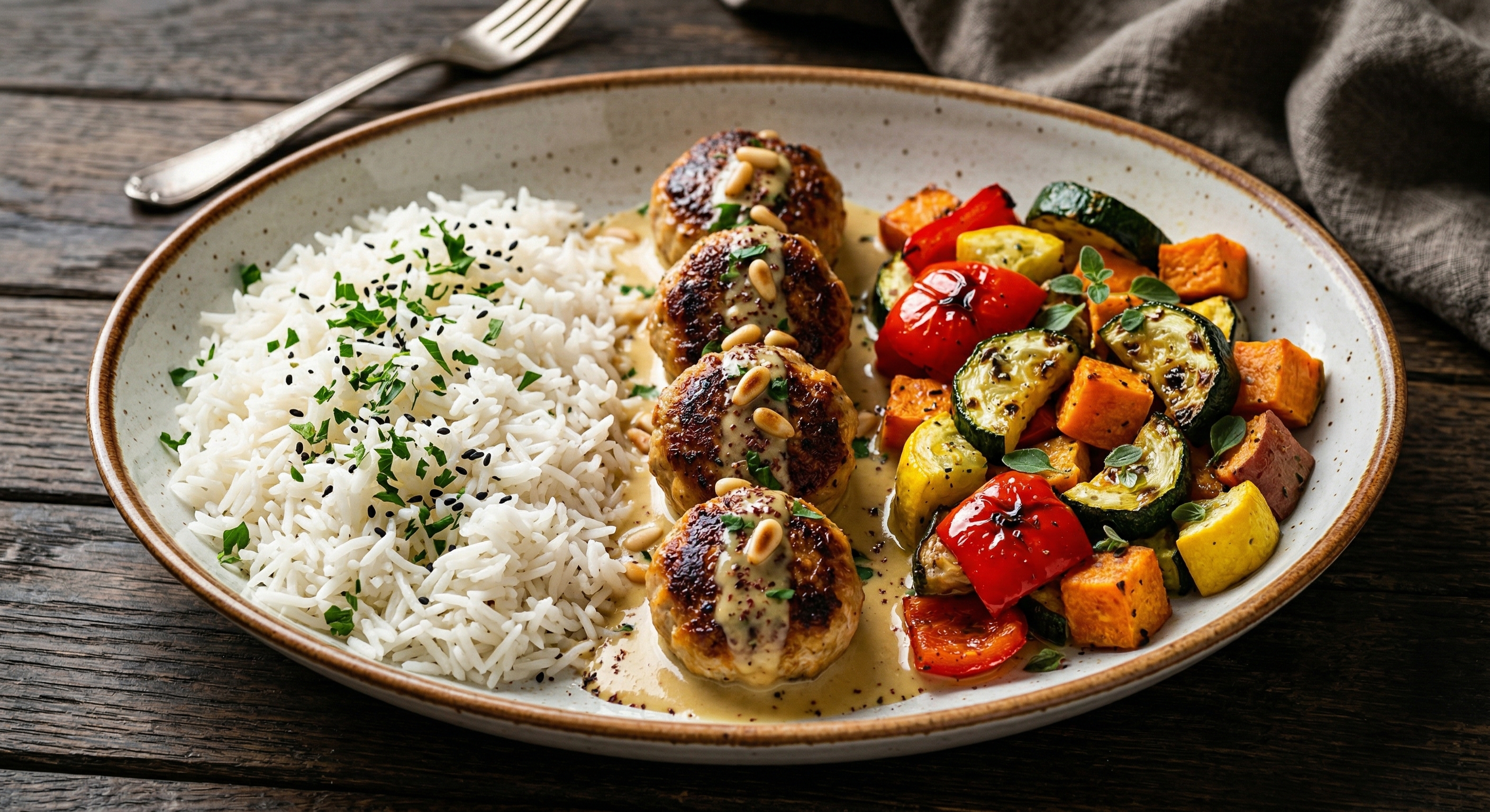 Lemon-Tahini Turkey Meatball Bowl